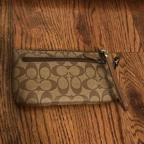 Coach Signature Logo Brown Wristlet Mini Bag - Picture 3 of 4